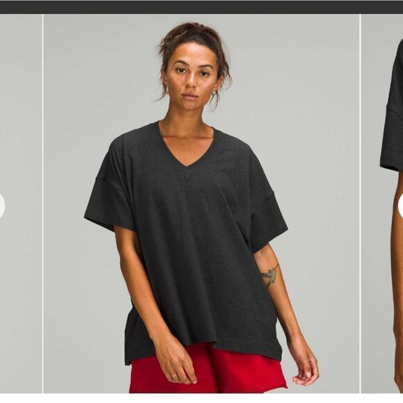 Lululemon Heathered Black Side Tie V-Neck T-Shirt Top 4 - Picture 2 of 4